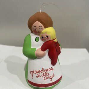 Grandmas Little Angel Ceramic Figurine Ornament Vintage Hand-Painted Green/Red